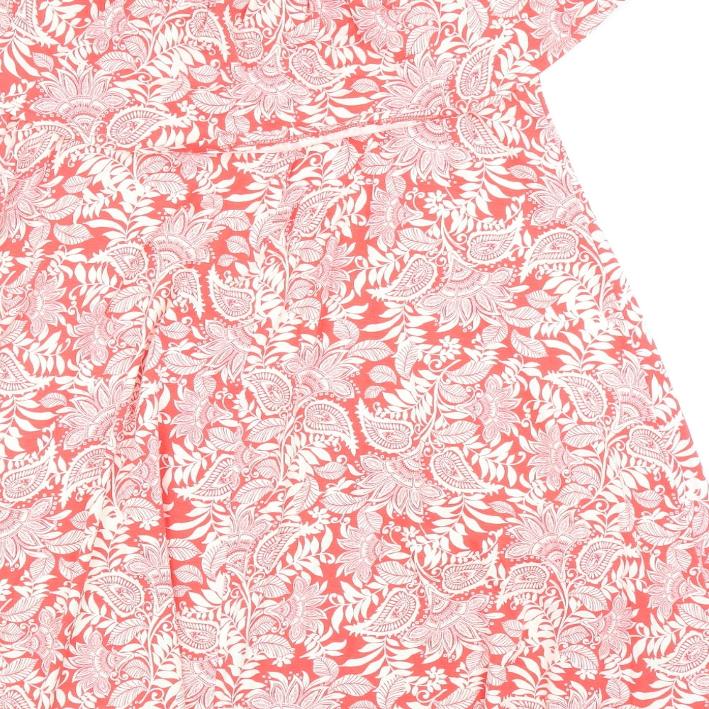 Marks and Spencer Womens Red Paisley Viscose Trapeze & Swing Size 16 Off the Shoulder Pullover
