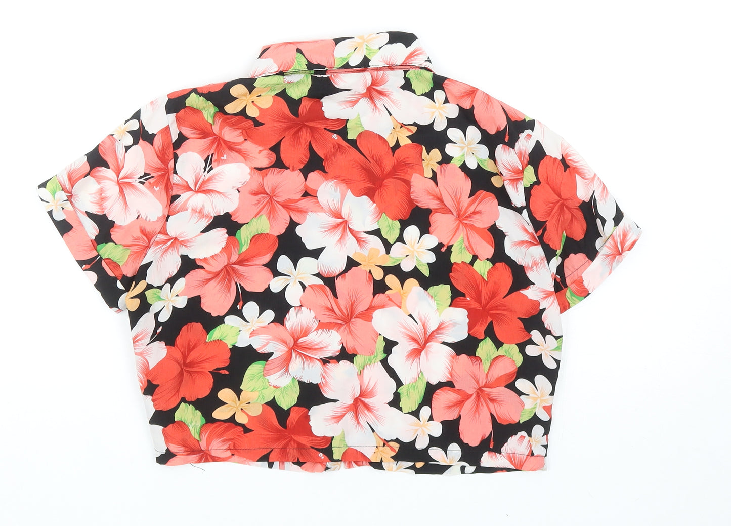 Missguided Womens Multicoloured Floral Polyester Cropped Button-Up Size 8 Collared