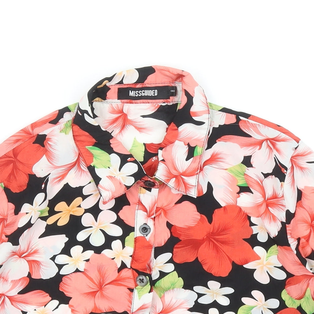 Missguided Womens Multicoloured Floral Polyester Cropped Button-Up Size 8 Collared