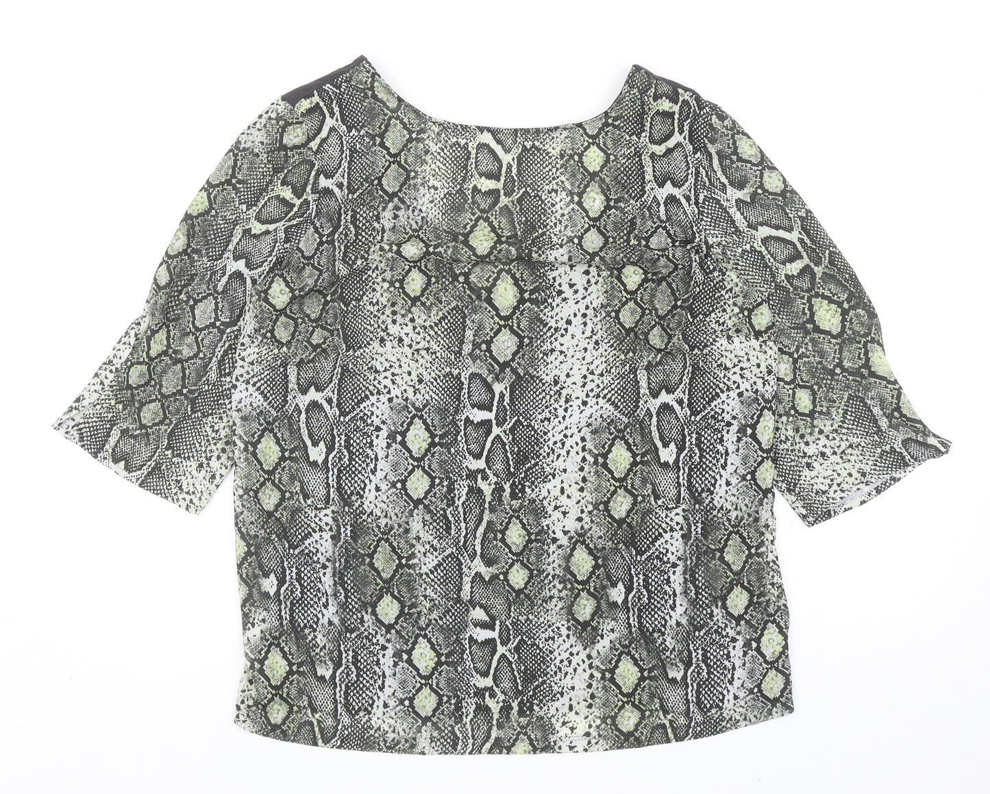 NEXT Womens Grey Animal Print Viscose Basic T-Shirt Size 14 Round Neck - Snake Print