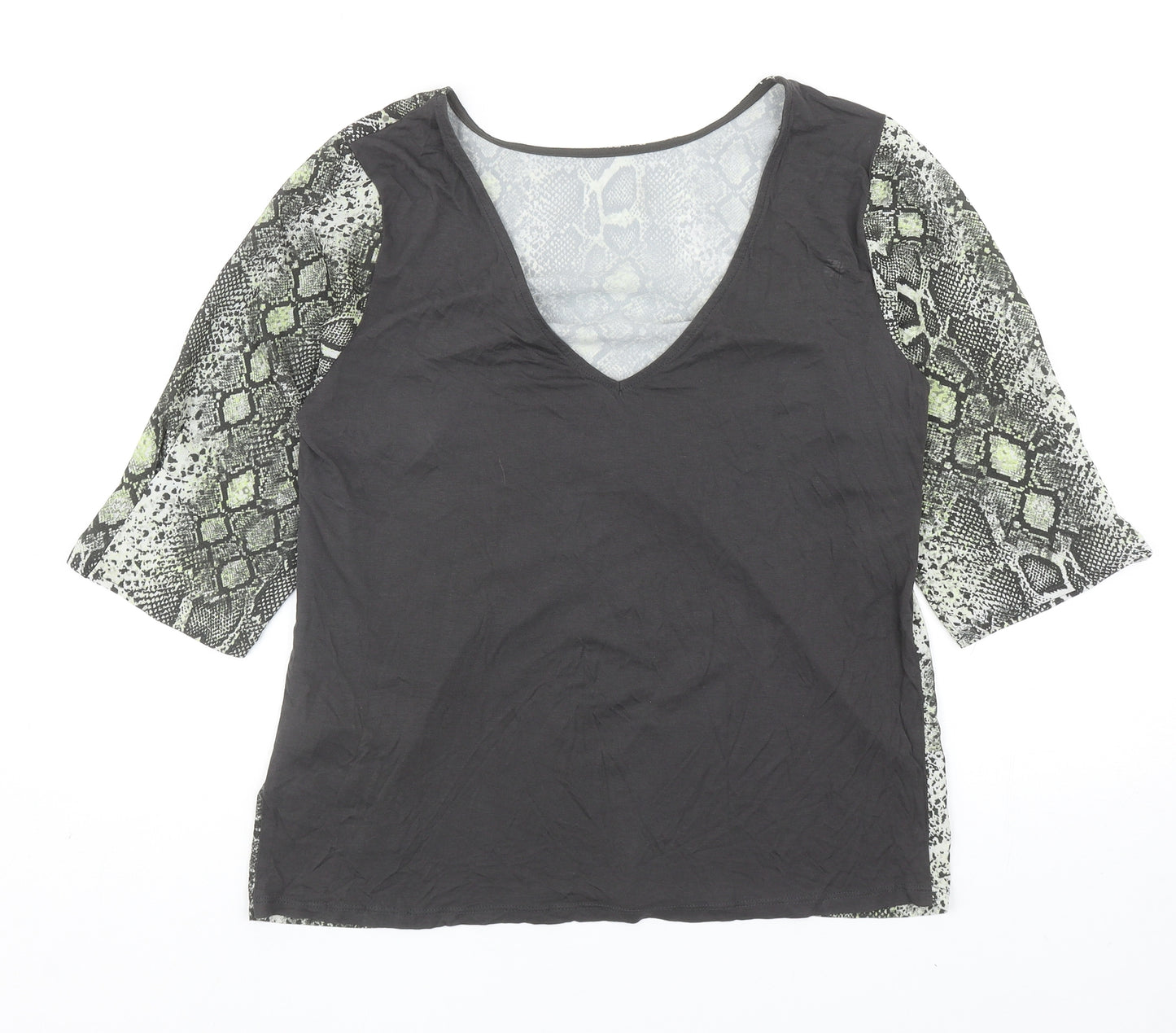NEXT Womens Grey Animal Print Viscose Basic T-Shirt Size 14 Round Neck - Snake Print