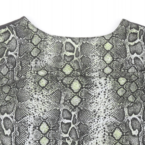 NEXT Womens Grey Animal Print Viscose Basic T-Shirt Size 14 Round Neck - Snake Print