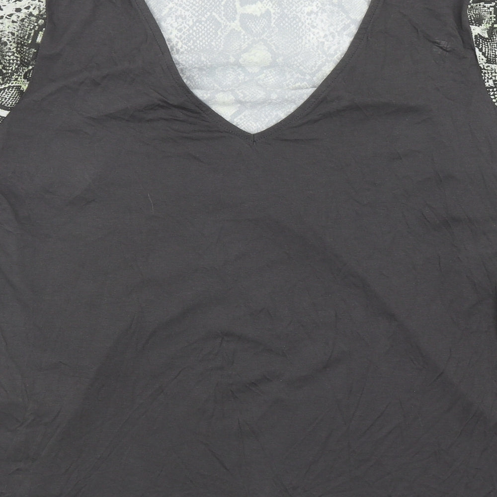 NEXT Womens Grey Animal Print Viscose Basic T-Shirt Size 14 Round Neck - Snake Print