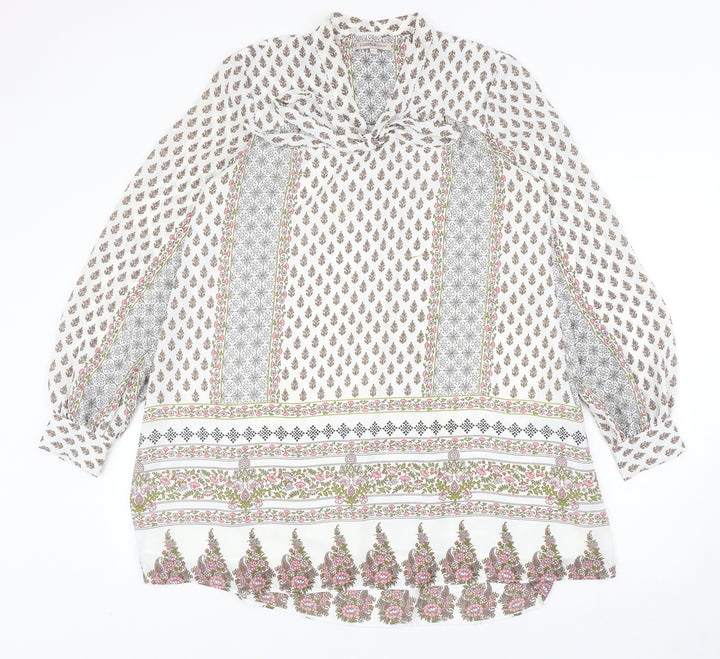 Marks and Spencer Womens White Geometric Polyester Kaftan Size 8 V-Neck Tie