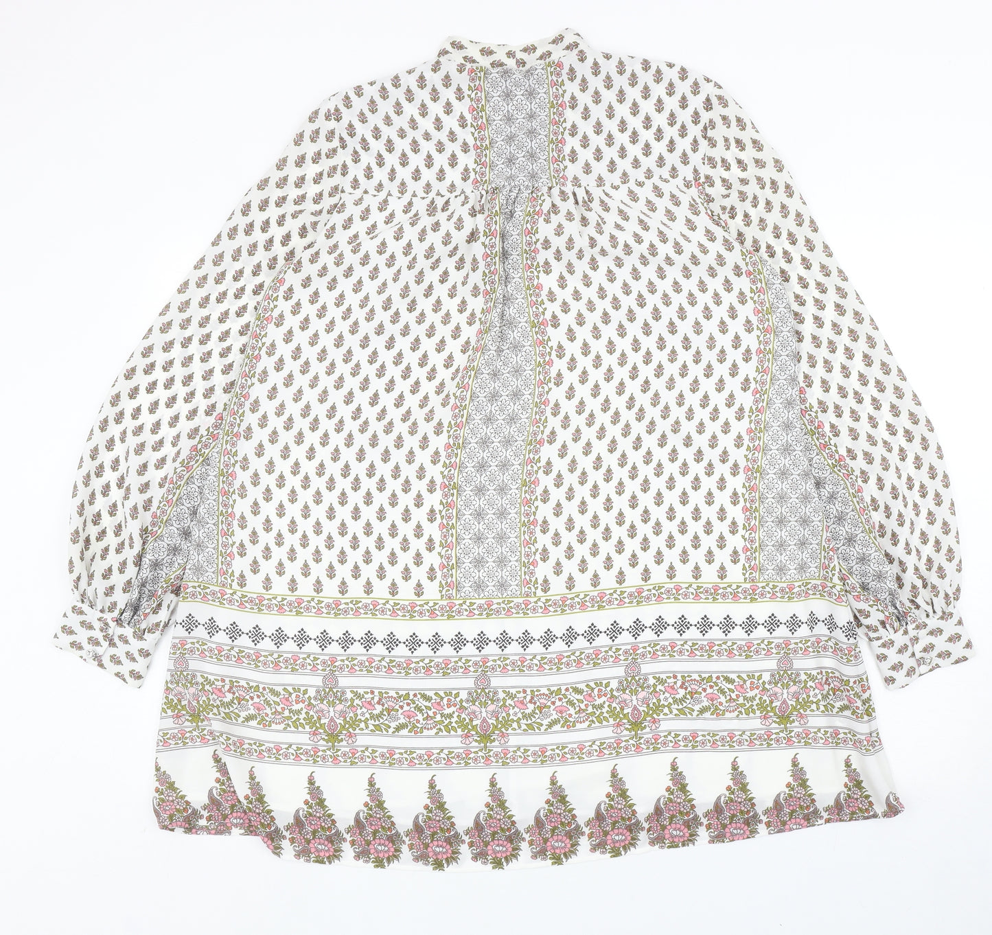 Marks and Spencer Womens White Geometric Polyester Kaftan Size 8 V-Neck Tie