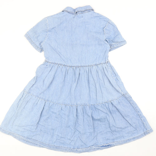 Denim & Co. Womens Blue Cotton Fit & Flare Size 6 Collared Zip - Tiered