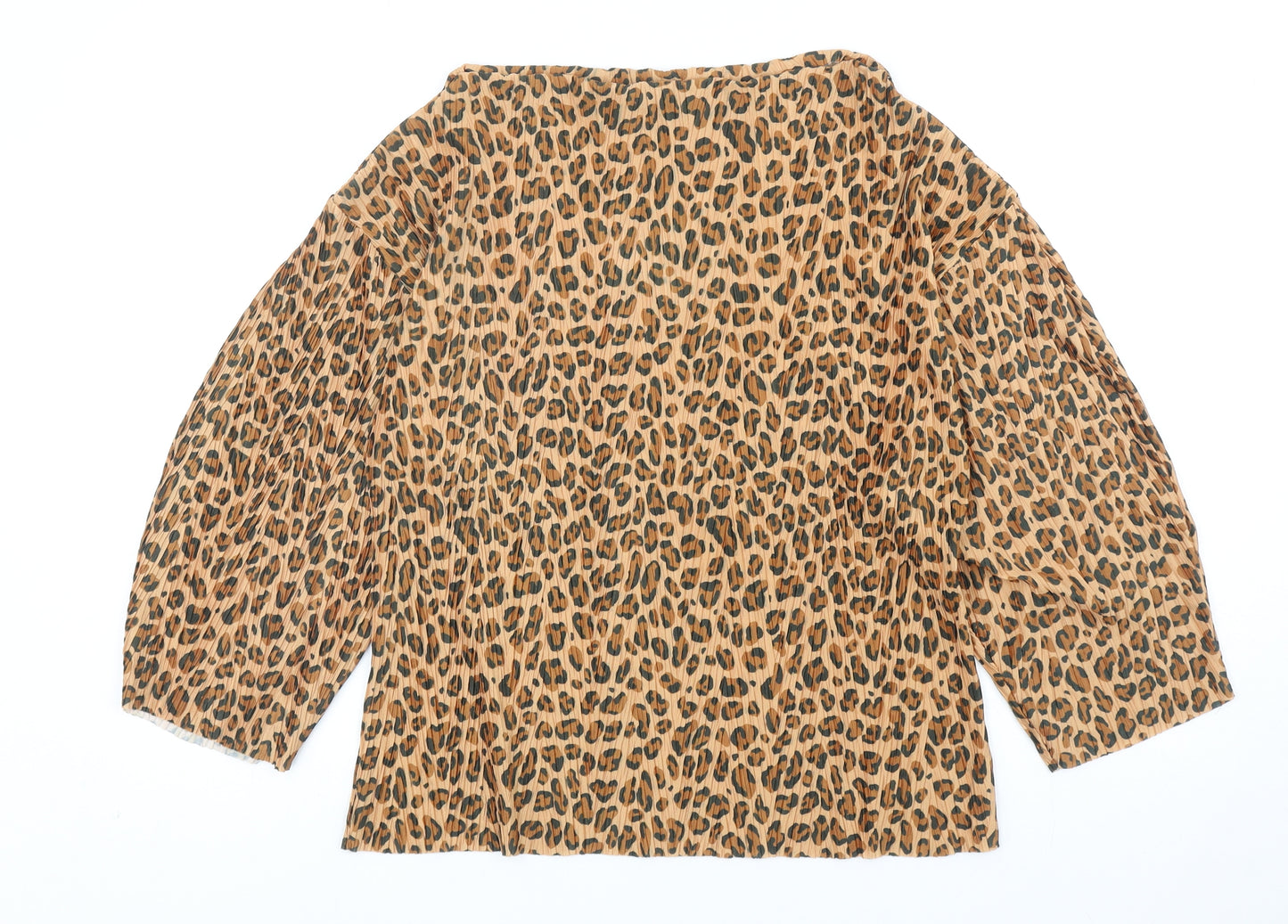 Zara Womens Brown Animal Print Polyester Basic Blouse Size S Round Neck - Leopard Print