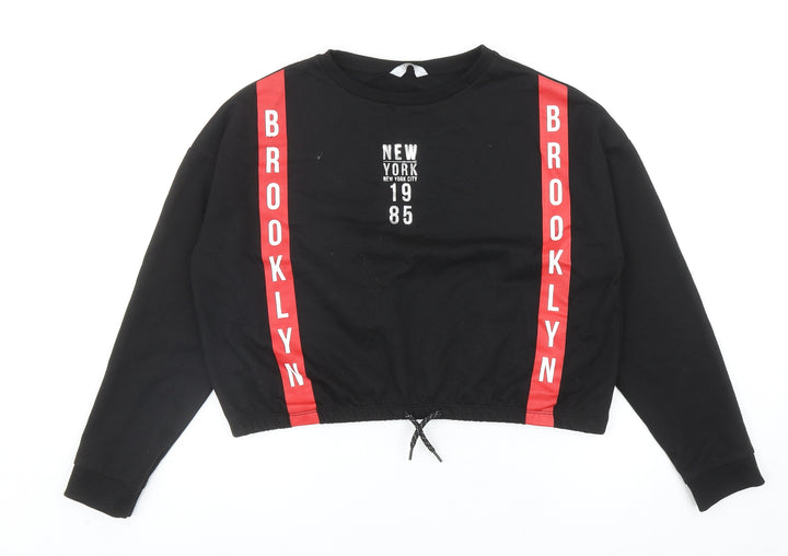 Primark Girls Black Geometric Cotton Pullover Sweatshirt Size 12-13 Years Drawstring
