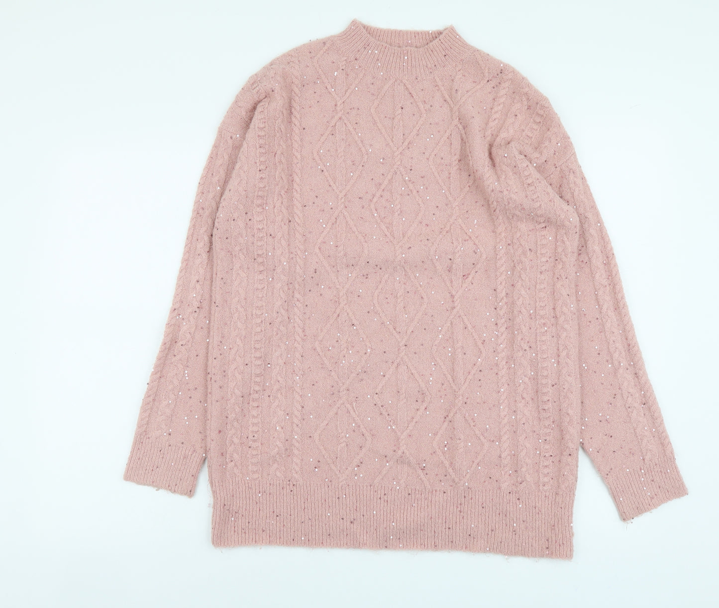 NEXT Womens Pink Mock Neck Acrylic Tunic Jumper Size S - Glitter detail