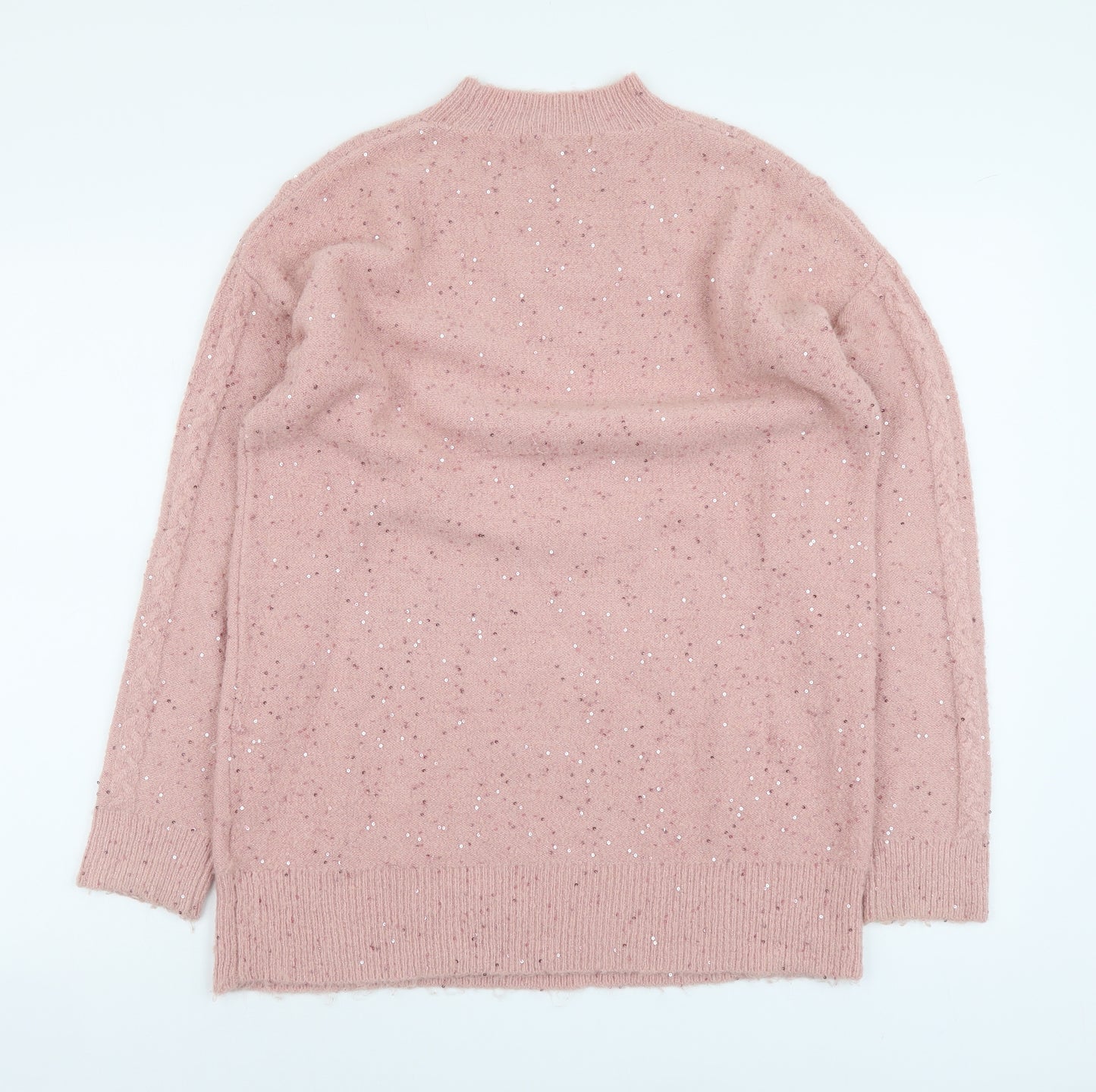 NEXT Womens Pink Mock Neck Acrylic Tunic Jumper Size S - Glitter detail