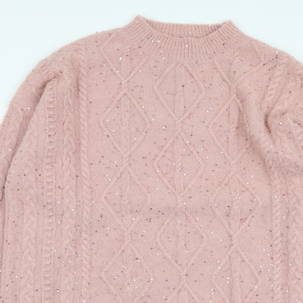 NEXT Womens Pink Mock Neck Acrylic Tunic Jumper Size S - Glitter detail