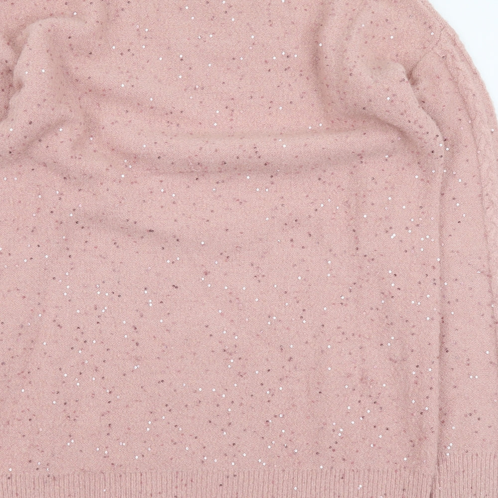 NEXT Womens Pink Mock Neck Acrylic Tunic Jumper Size S - Glitter detail