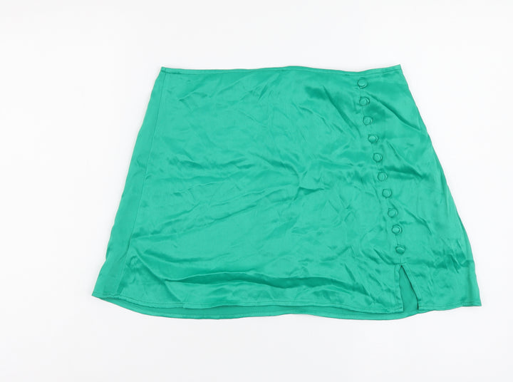 Zara Womens Green Polyester Mini Skirt Size M Zip