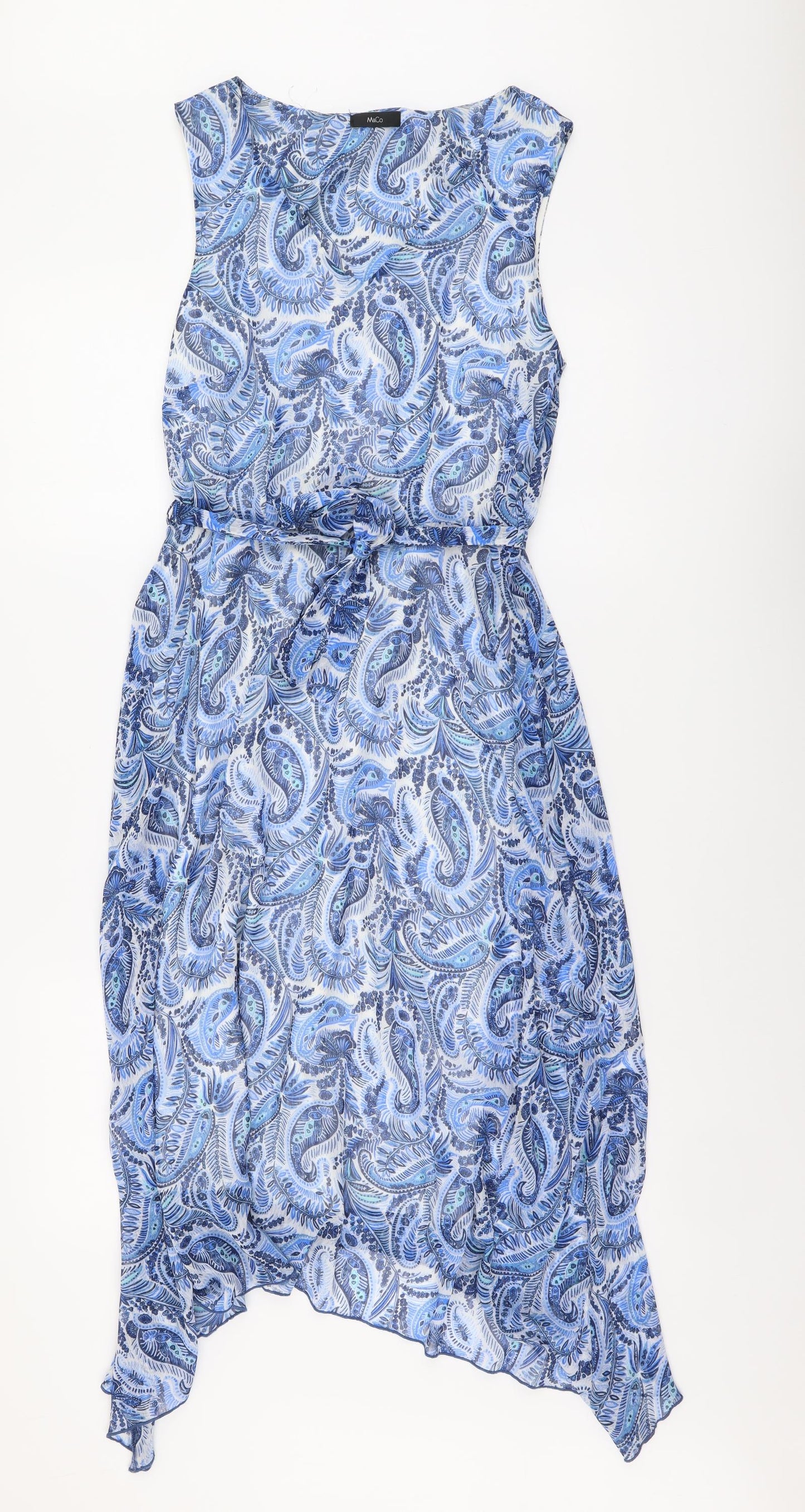 M&Co Womens Blue Paisley Polyester Fit & Flare Size 10 V-Neck Pullover