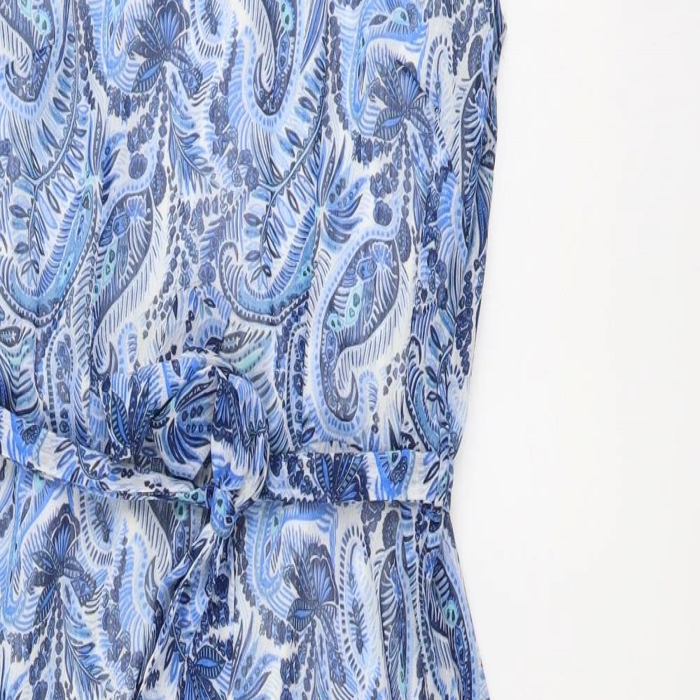 M&Co Womens Blue Paisley Polyester Fit & Flare Size 10 V-Neck Pullover
