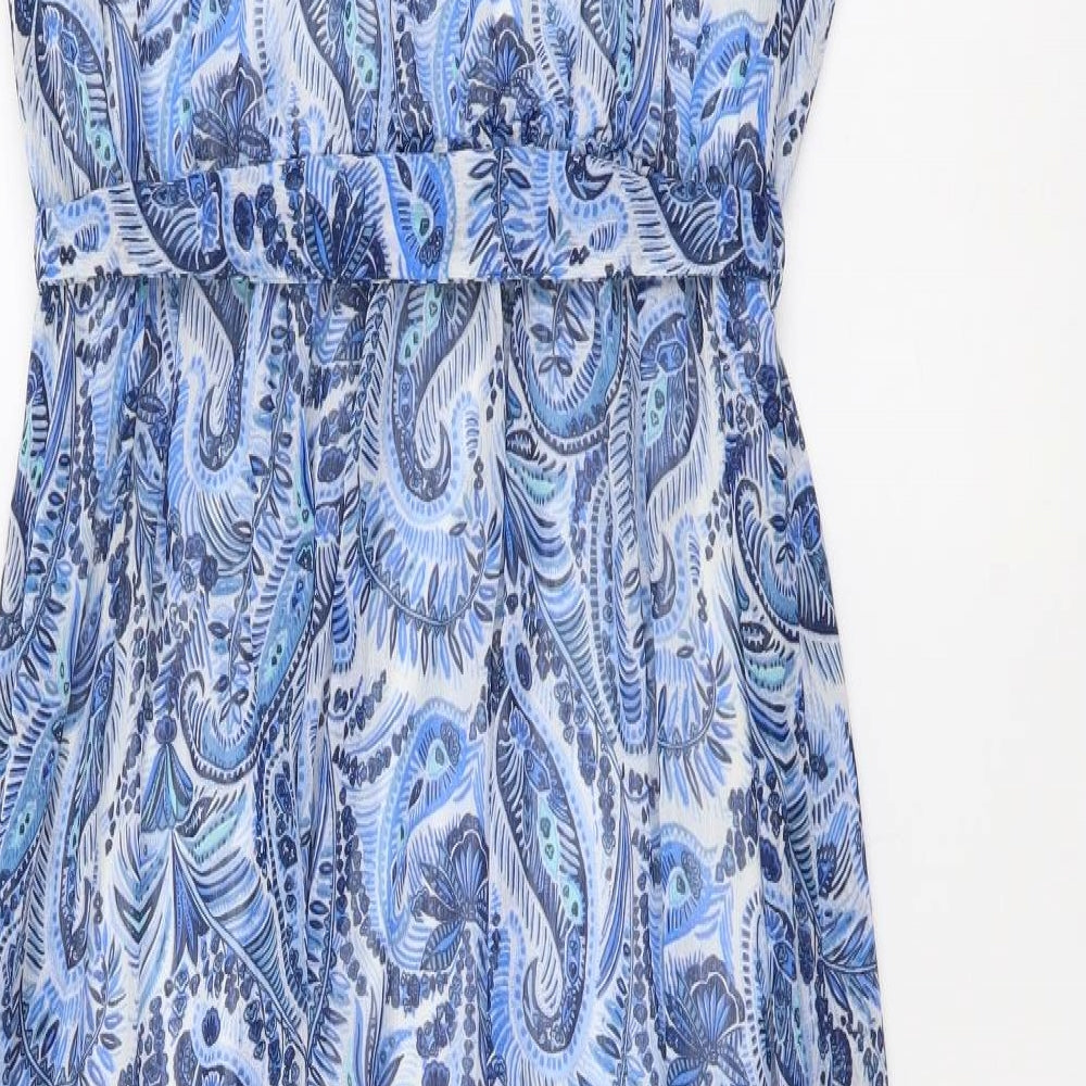 M&Co Womens Blue Paisley Polyester Fit & Flare Size 10 V-Neck Pullover