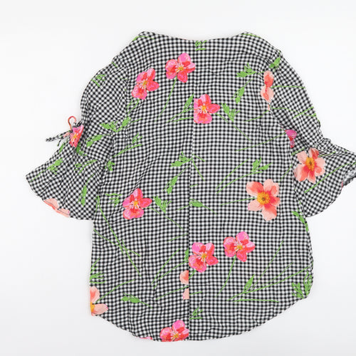 F&F Womens Black Geometric Viscose Tunic Blouse Size 10 Round Neck