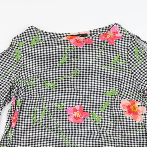 F&F Womens Black Geometric Viscose Tunic Blouse Size 10 Round Neck