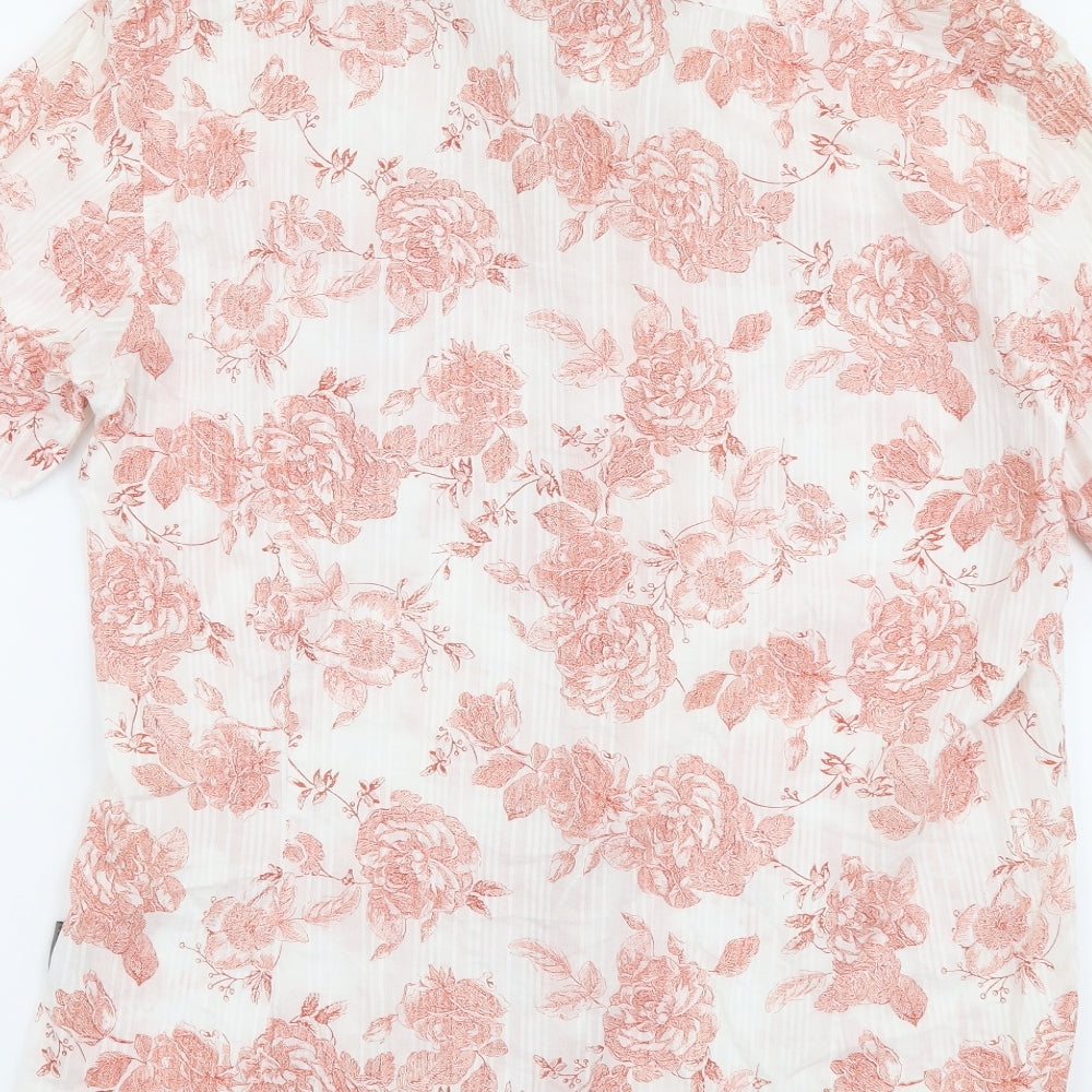 Ted Baker Womens Orange Geometric Cotton Basic Button-Up Size L V-Neck