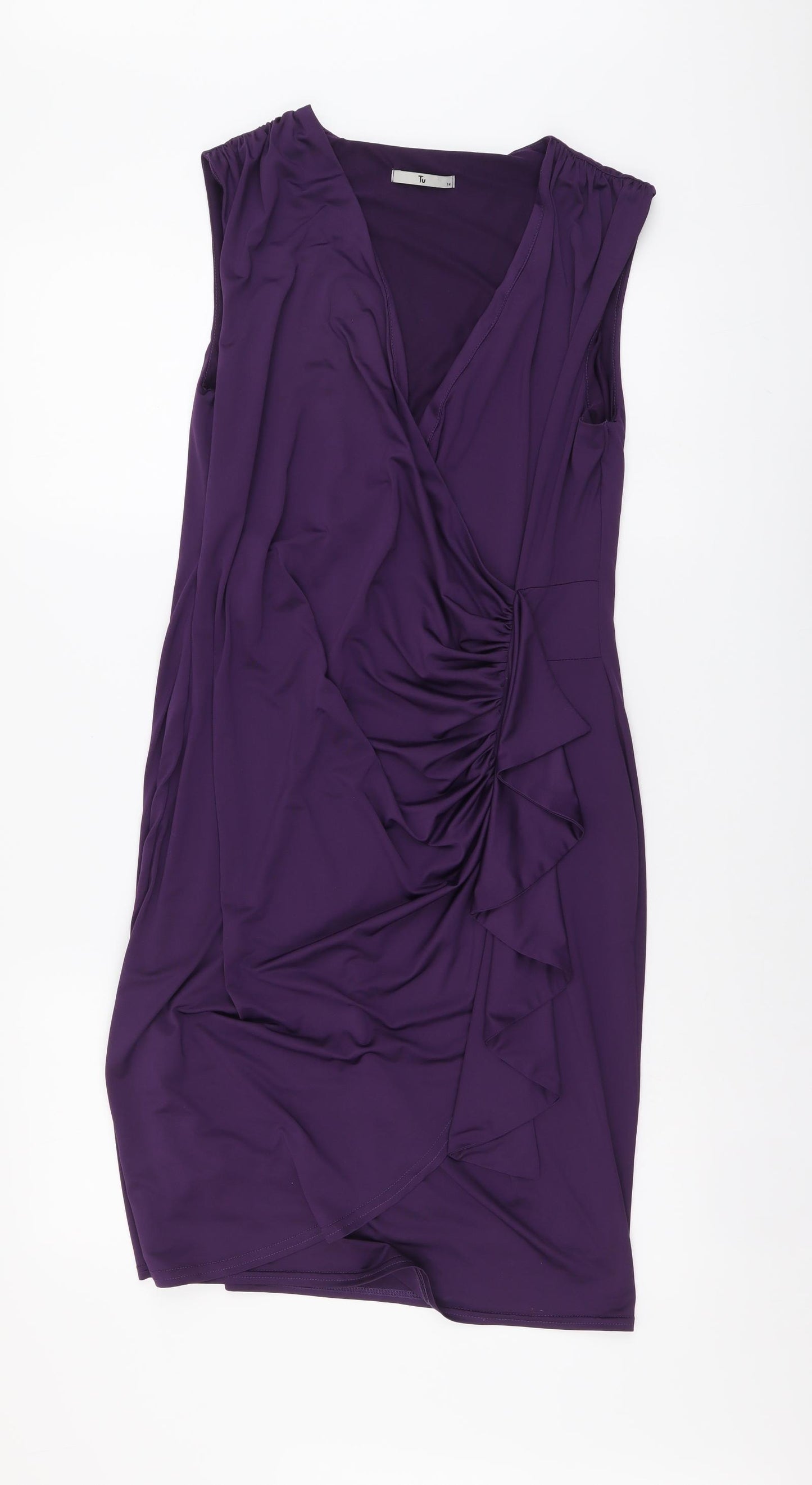 TU Womens Purple Polyester Bodycon Size 14 V-Neck Pullover