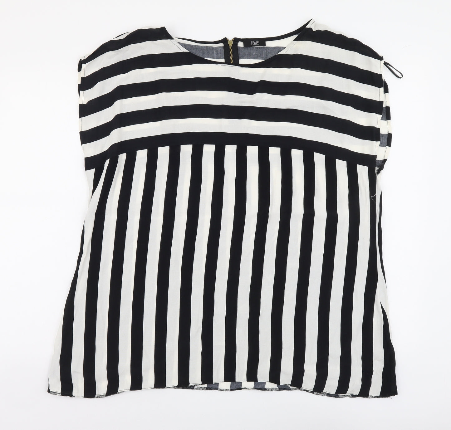 F&F Womens Black Striped Viscose Basic T-Shirt Size 20 Round Neck