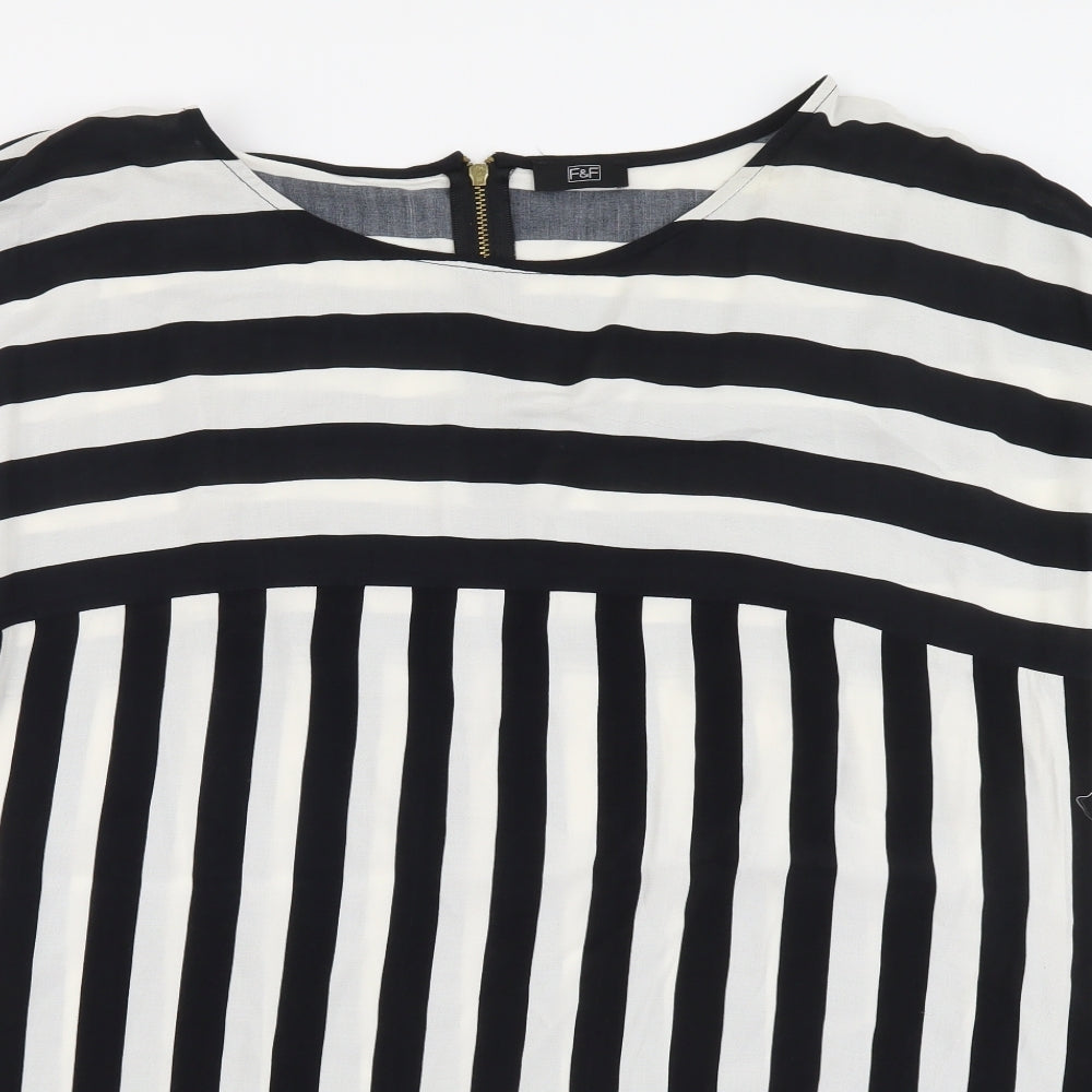 F&F Womens Black Striped Viscose Basic T-Shirt Size 20 Round Neck