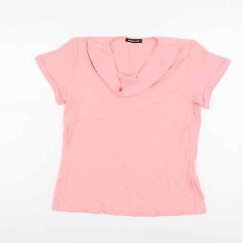 FRANK WALDER Womens Pink Viscose Basic T-Shirt Size 14 Round Neck