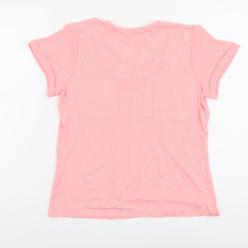 FRANK WALDER Womens Pink Viscose Basic T-Shirt Size 14 Round Neck