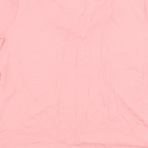 FRANK WALDER Womens Pink Viscose Basic T-Shirt Size 14 Round Neck