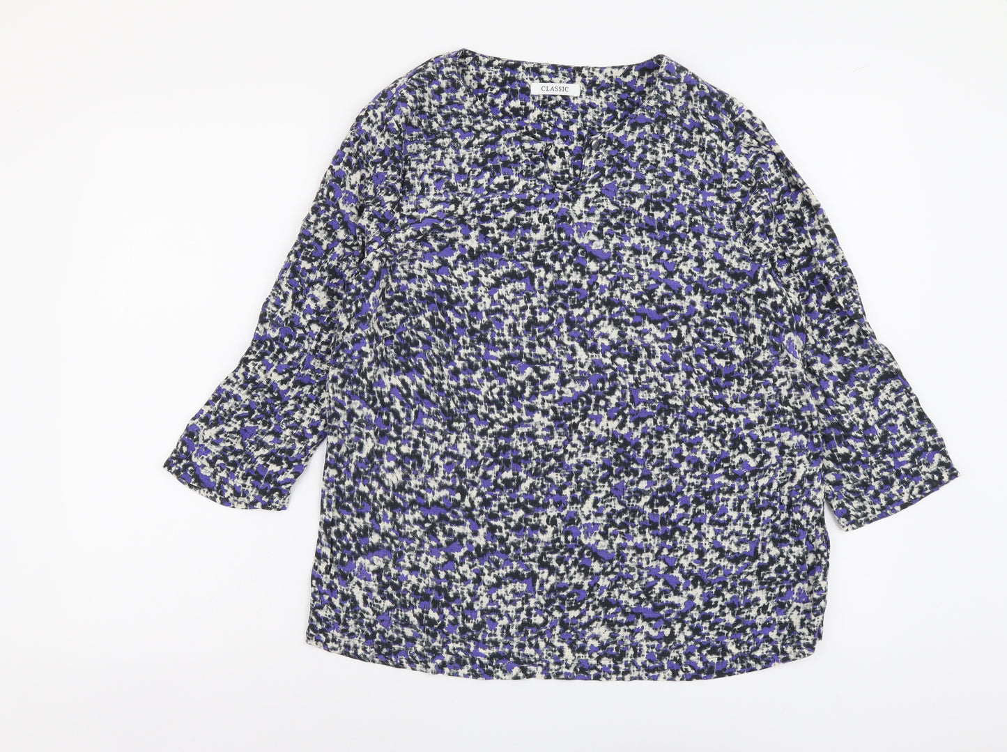 Marks and Spencer Womens Purple Geometric Viscose Basic Blouse Size 12 Round Neck