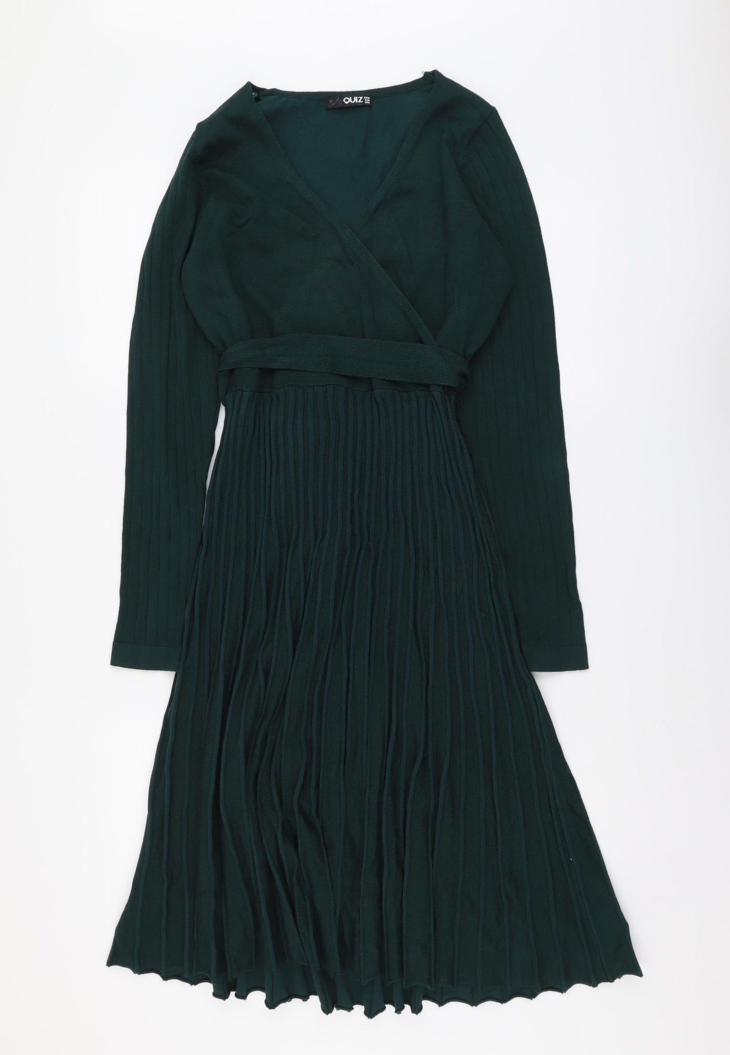 Quiz Womens Green Viscose Fit & Flare Size 12 V-Neck Pullover