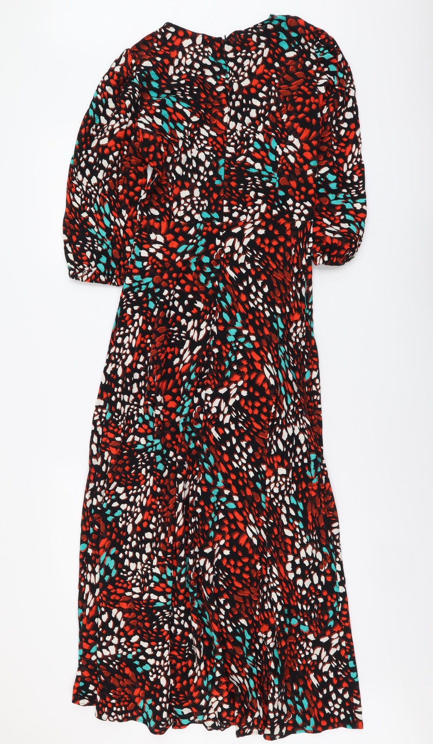 Marks and Spencer Womens Multicoloured Geometric Viscose Fit & Flare Size 6 Round Neck Button