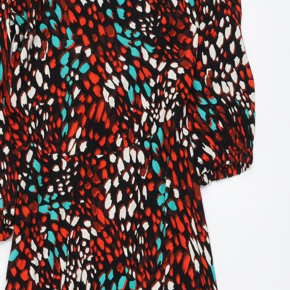 Marks and Spencer Womens Multicoloured Geometric Viscose Fit & Flare Size 6 Round Neck Button