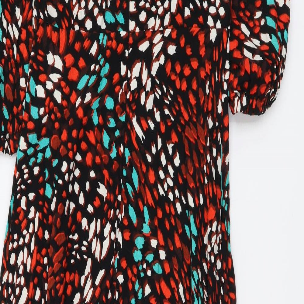 Marks and Spencer Womens Multicoloured Geometric Viscose Fit & Flare Size 6 Round Neck Button