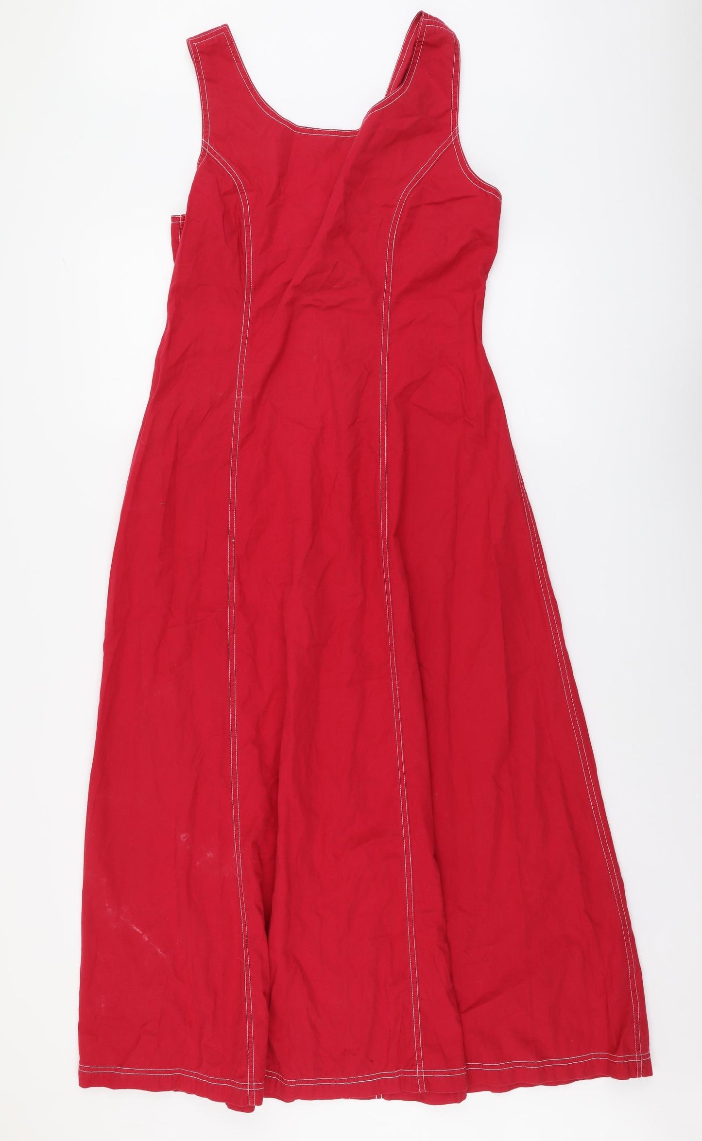 NEXT Womens Red Cotton A-Line Size 12 Scoop Neck Button