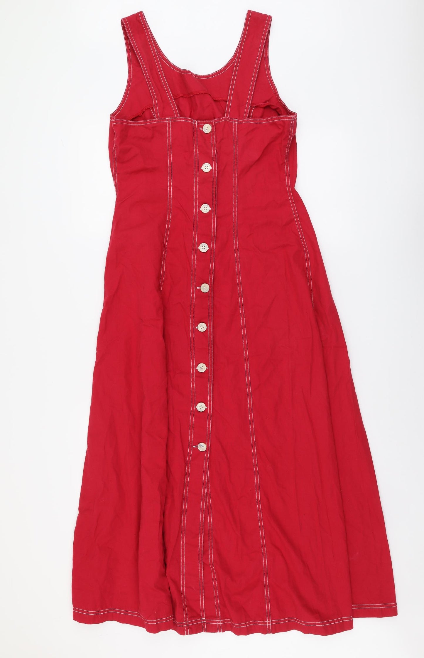 NEXT Womens Red Cotton A-Line Size 12 Scoop Neck Button