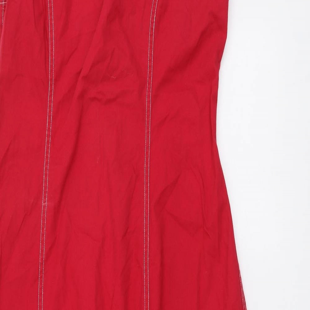 NEXT Womens Red Cotton A-Line Size 12 Scoop Neck Button