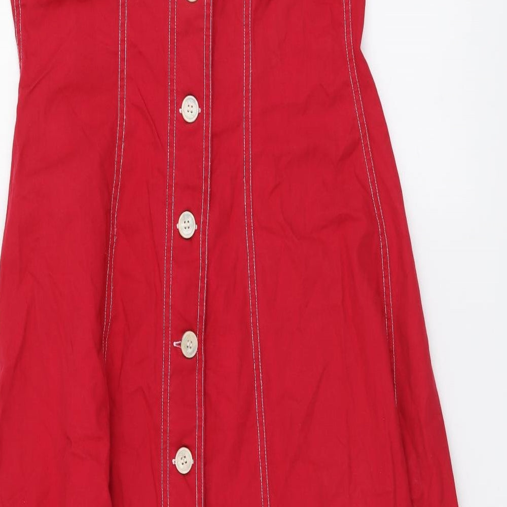 NEXT Womens Red Cotton A-Line Size 12 Scoop Neck Button