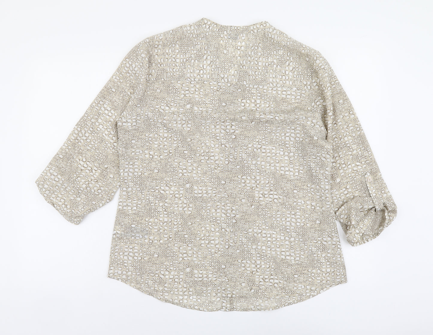 Marks and Spencer Womens Beige Geometric Polyester Basic Blouse Size 14 V-Neck