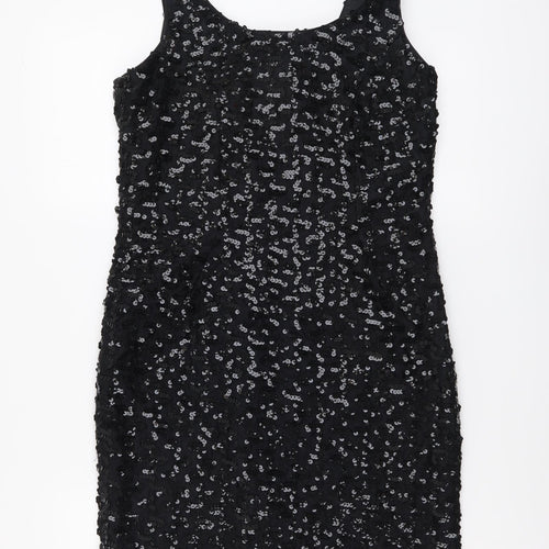 Opening Night Womens Black Polyester Tank Dress Size 8 Scoop Neck Zip