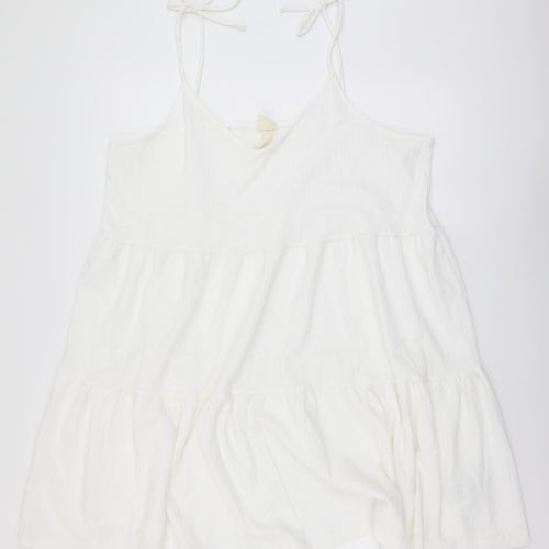 H&M Womens White Polyester Skater Dress Size L Scoop Neck Pullover