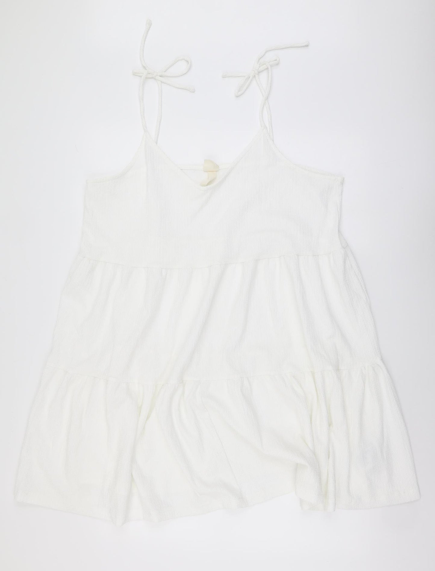 H&M Womens White Polyester Skater Dress Size L Scoop Neck Pullover