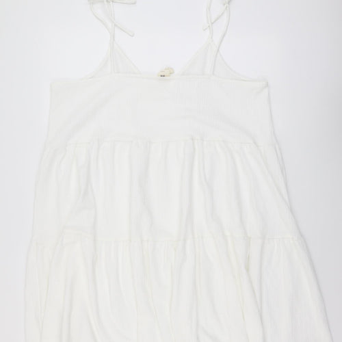 H&M Womens White Polyester Skater Dress Size L Scoop Neck Pullover