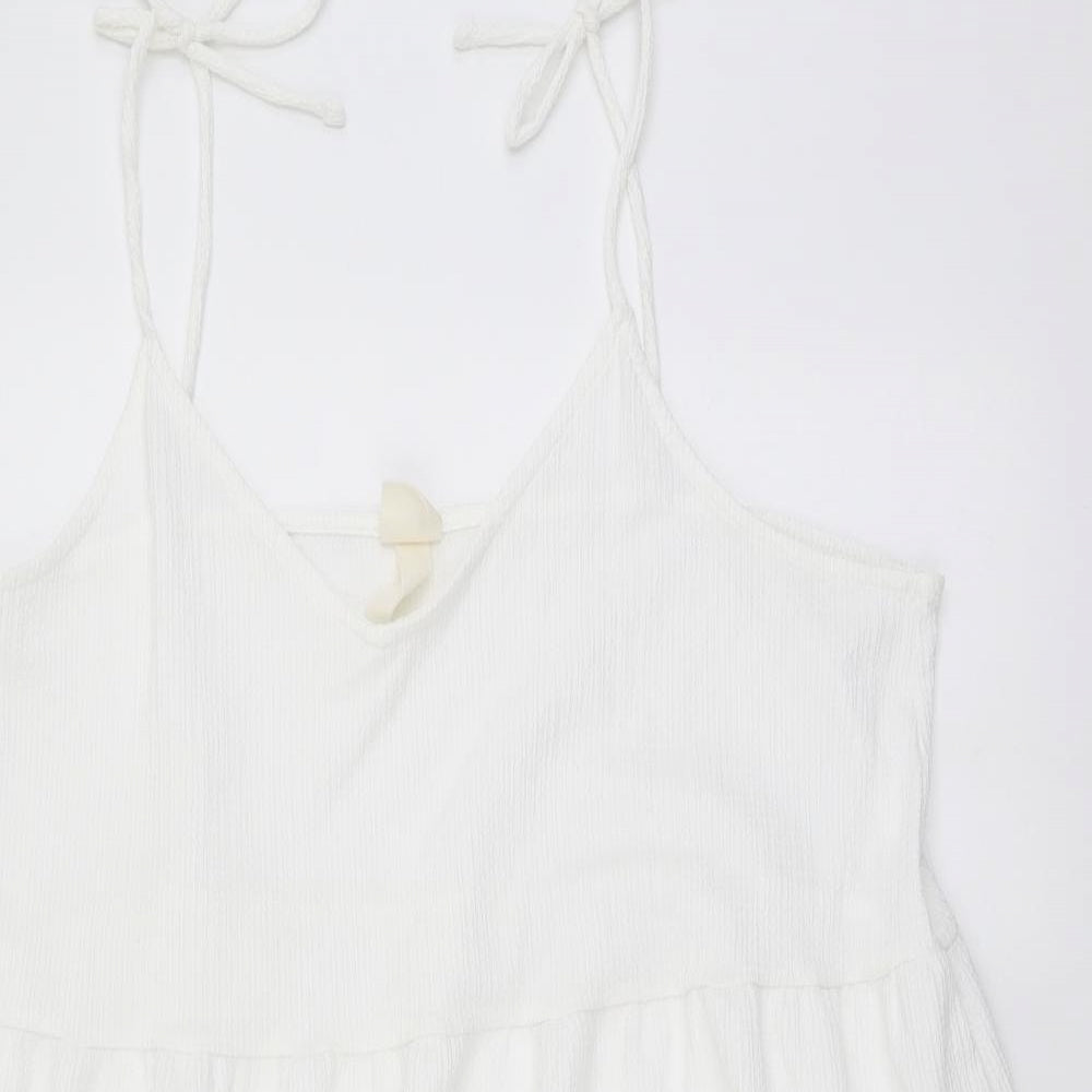 H&M Womens White Polyester Skater Dress Size L Scoop Neck Pullover