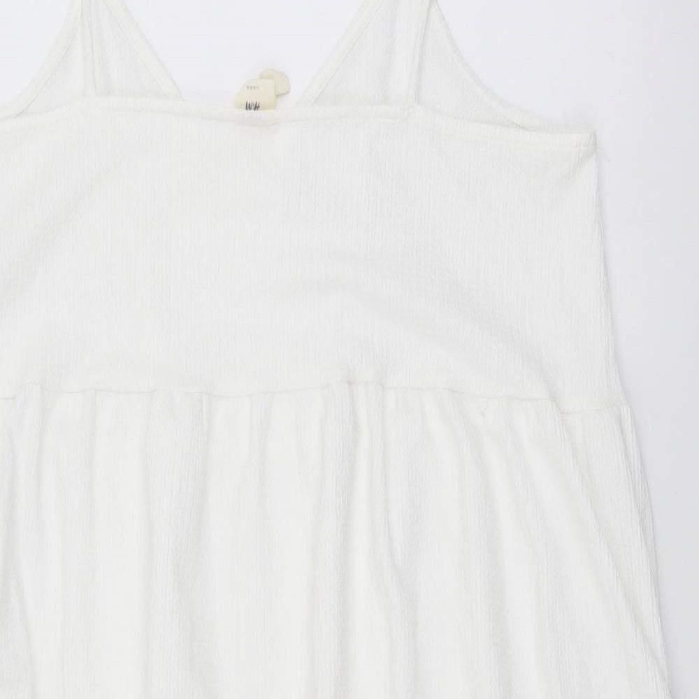 H&M Womens White Polyester Skater Dress Size L Scoop Neck Pullover