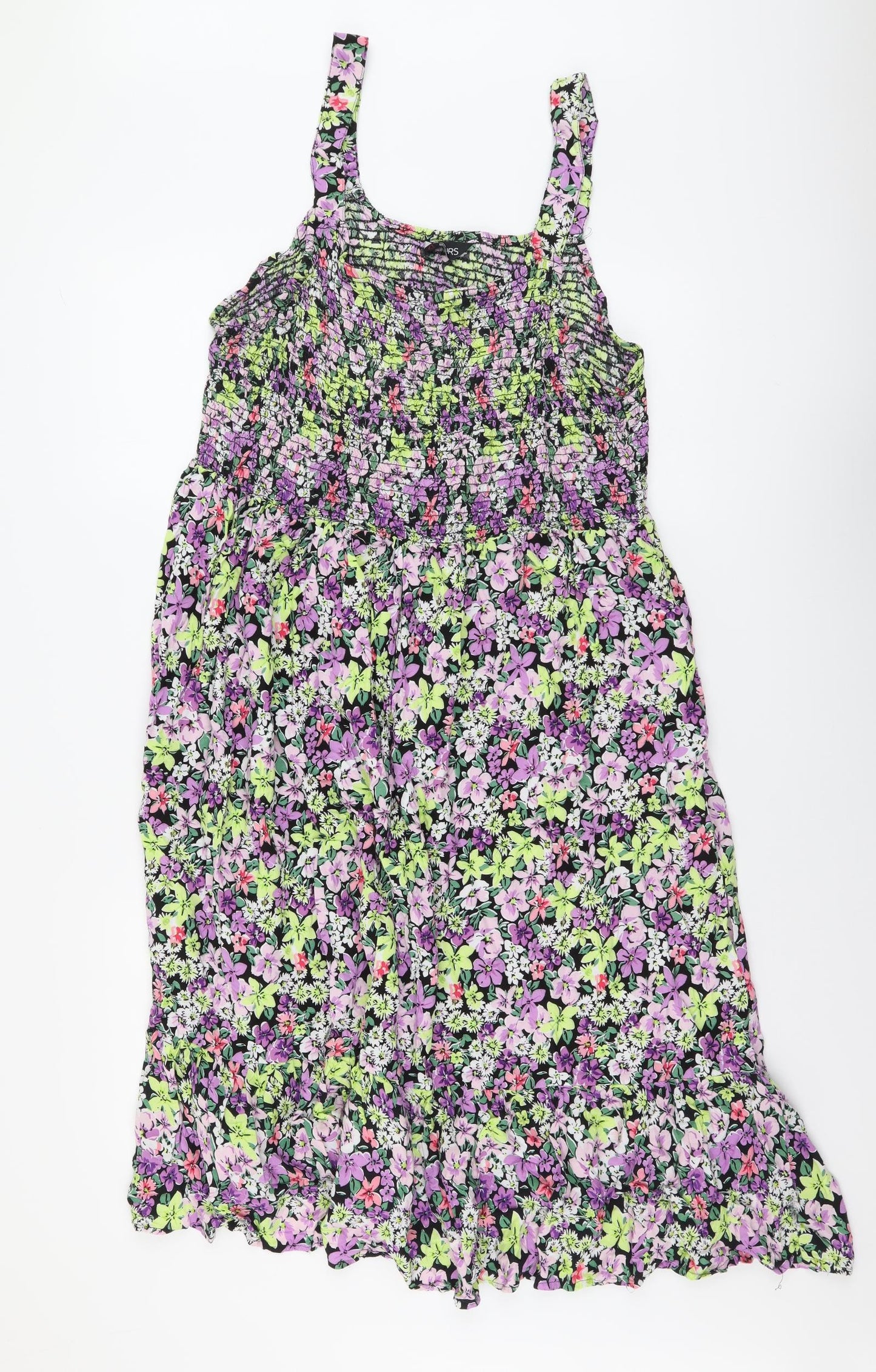 Yours Womens Multicoloured Floral Viscose A-Line Size 24 Square Neck Pullover - Shirred Top
