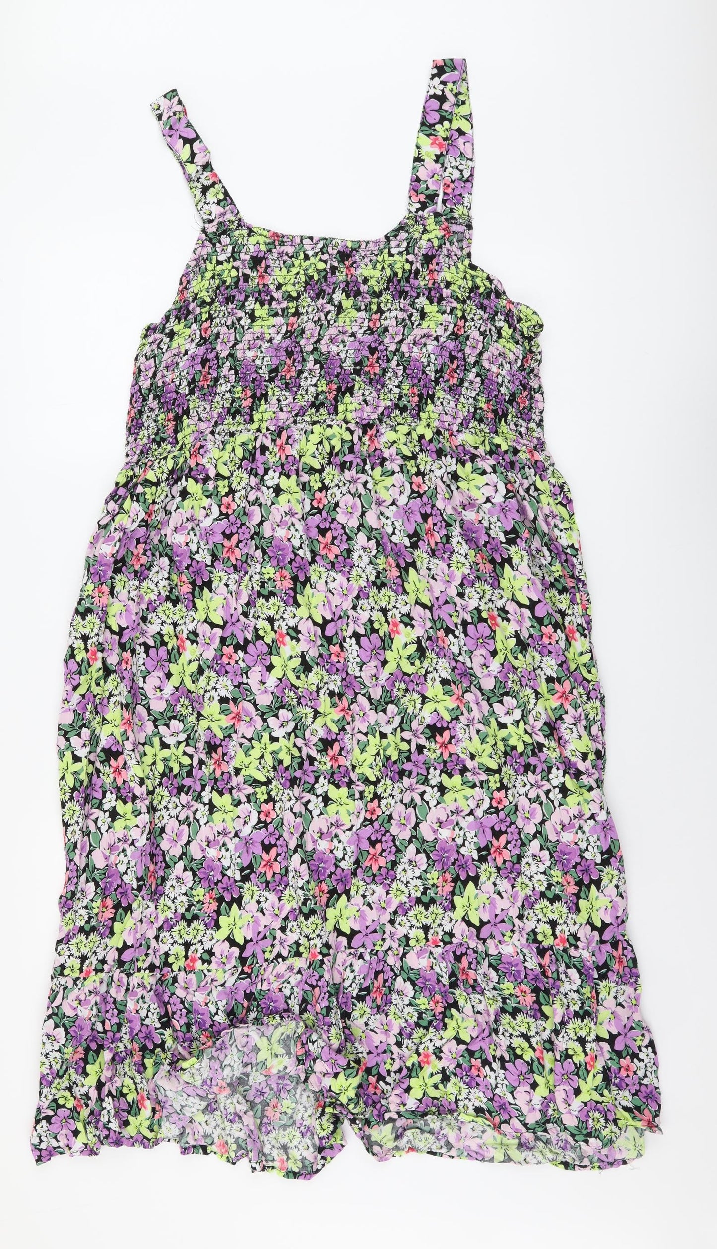 Yours Womens Multicoloured Floral Viscose A-Line Size 24 Square Neck Pullover - Shirred Top