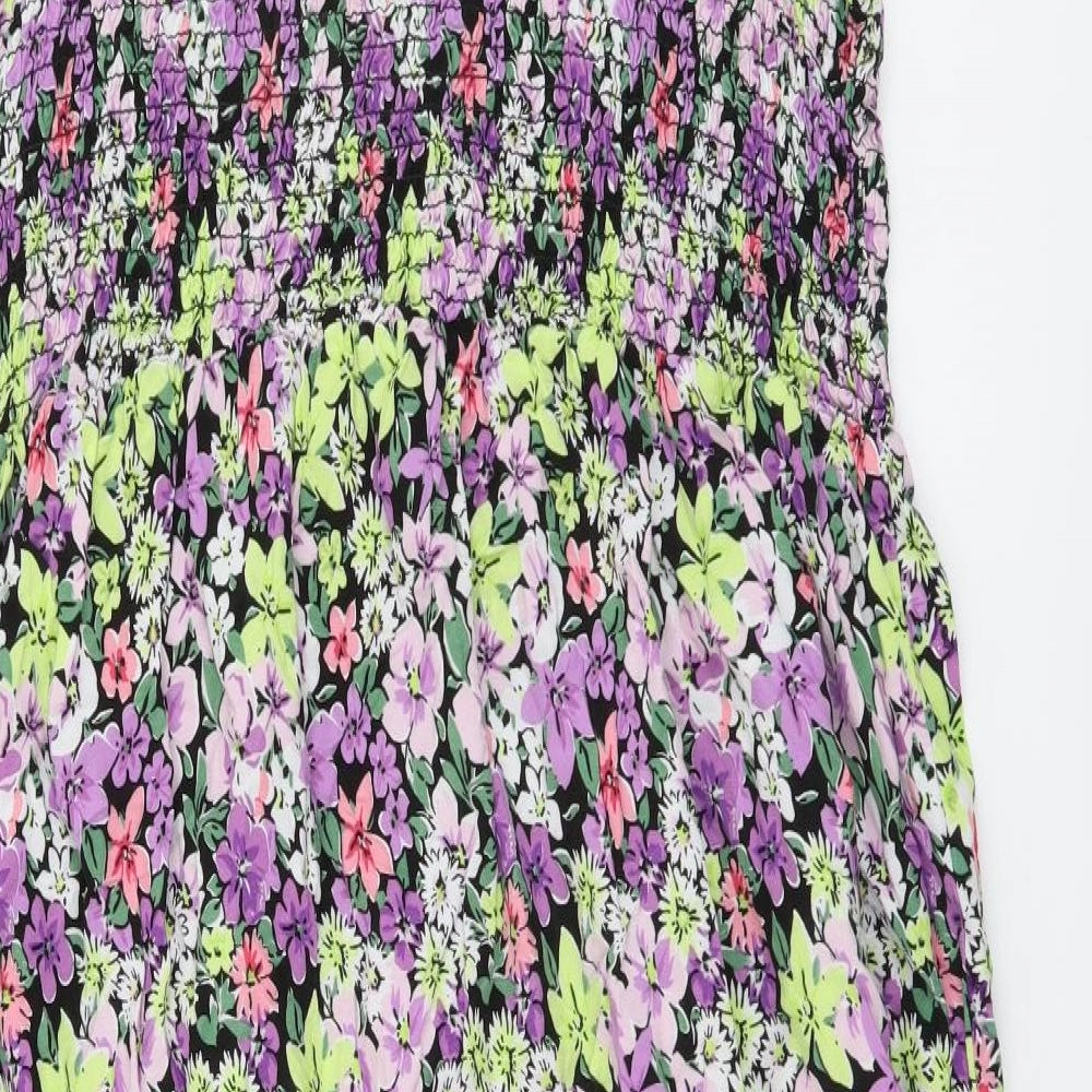 Yours Womens Multicoloured Floral Viscose A-Line Size 24 Square Neck Pullover - Shirred Top