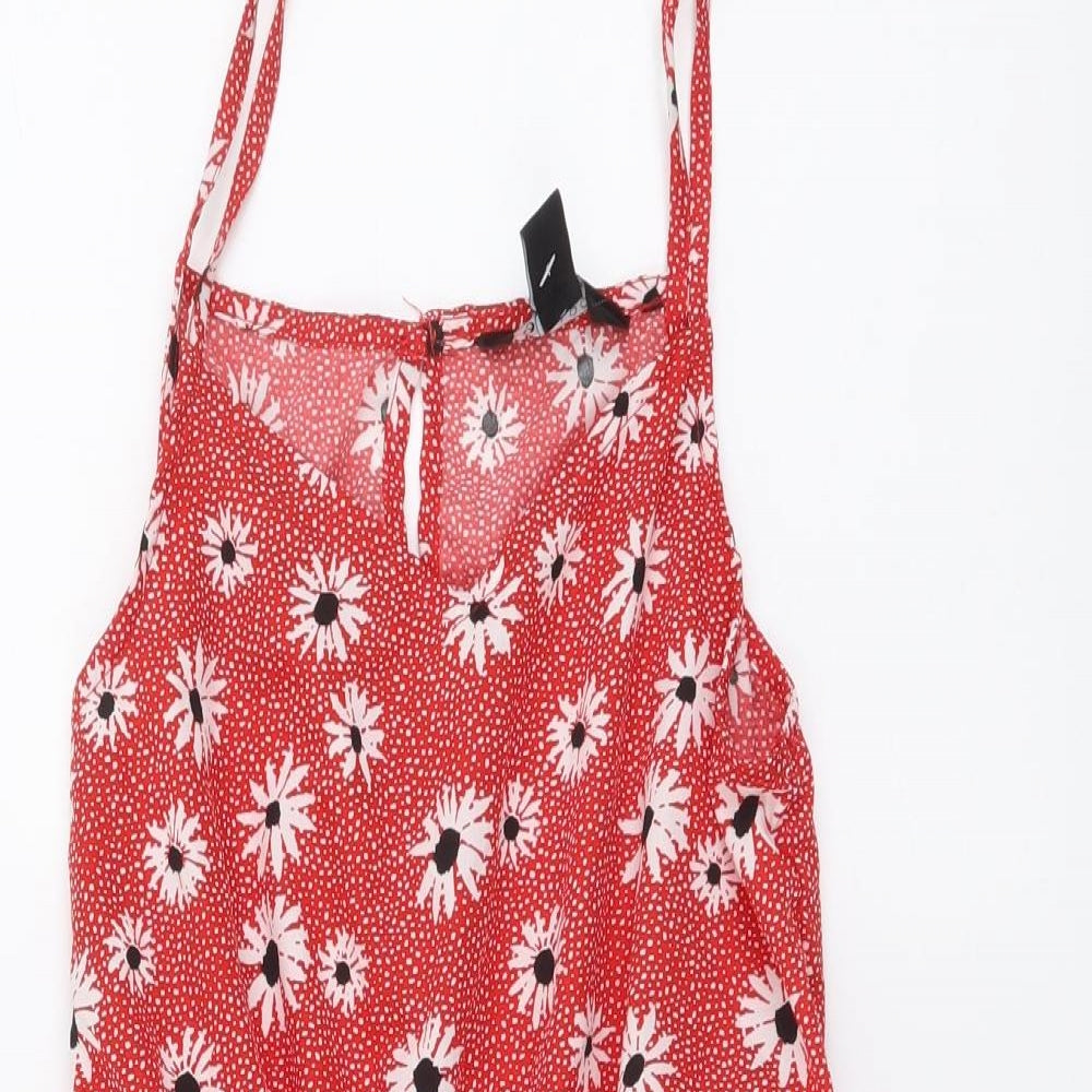 New Look Girls Red Floral Polyester Playsuit One-Piece Size 10 Years Pullover