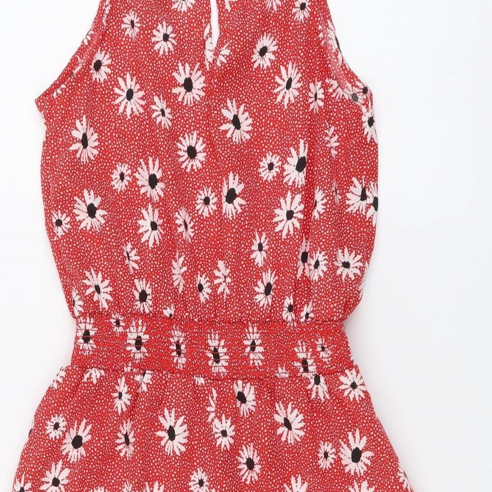 New Look Girls Red Floral Polyester Playsuit One-Piece Size 10 Years Pullover